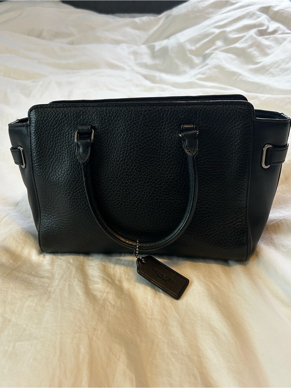 Coach Black Pebbled Leather Satchel with Chain Accent - Picture 3 of 7